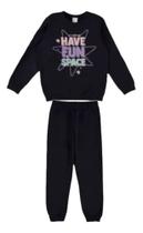 Conjunto Moletom Casaco Calça Feminino Menina Criança Infantil Cor Preto Malwee