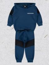 Conjunto Moletom com Capuz Infantil Juvenil Flanelado Inverno Frio Azul Marinho