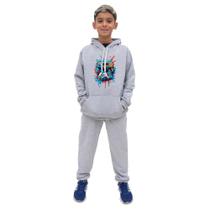 Conjunto Moletom Com Capuz Infantil Menino Estampado e Calça Basica Lisa Confortavel