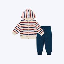 Conjunto Moletom Com Capuz Listrado Bebê Menino Divertto 16207 Vermelho