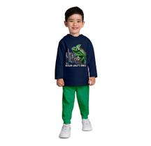Conjunto Moletom com Capuz Masculino Infantil Pelúciado Estampado Kyly