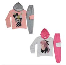 Conjunto moletom com touca infantil meninas kit com 2