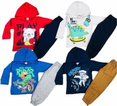 Conjunto moletom com touca infantil meninos kit com 2