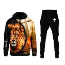 Conjunto Moletom Cristão Leão Full Calça Capuz Forrado Bolso Conjunto Moletom Cristão Leão Full Calça Capuz Forrado Bolso