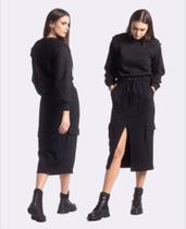 Conjunto Moletom De Blusa e Saia Cargo Preto Alicia - M / G Conjunto Moletom De Blusa e Saia Cargo Preto Alicia - M / G
