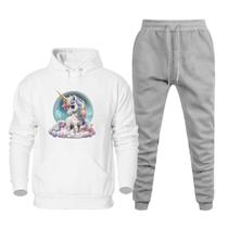 Conjunto Moletom de Frio Feminino Estampa Unicornio Otimo Caimento Com Calça Basica Moderna Macia