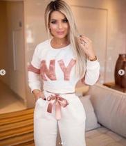 Conjunto Moletom Detalhe Em Pelinho Blusa E Calça Laço Ny