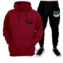 Conjunto Moletom Estampado Personalizado Evil Smiley Malha100% Algodao Linha Premium