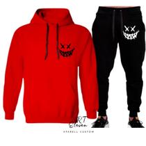 Conjunto Moletom Estampado Personalizado Evil Smiley Malha100% Algodao Linha Premium