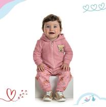 Conjunto moletom feminino bebê - casaco com ziper e capuz