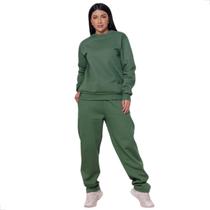 Conjunto Moletom Feminino Blusa Lisa e Calça com 2 Bolsos