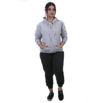 Conjunto Moletom Feminino Calça Preta e Blusa de Moletom cor Cinza