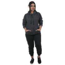 Conjunto Moletom Feminino Calça Preta e Blusa de Moletom cor Grafite Conjunto Moletom Feminino Calça Preta e Blusa de Moletom cor Grafite