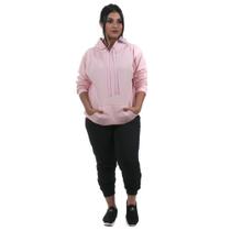 Conjunto Moletom Feminino Calça Preta e Blusa de Moletom cor Rosa Bebê
