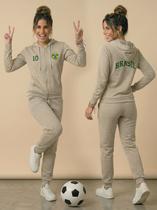 Conjunto Moletom Feminino Com Capuz E Zíper Casual Brasil
