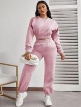 Conjunto Moletom Feminino Cropped com Capuz Estilo, Conforto tumbler com calça regulavel
