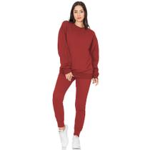 Conjunto Moletom Feminino Flanelado Blusa Calça Com Punho