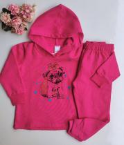 Conjunto moletom feminino infantil com capuz moda inverno