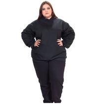 Conjunto Moletom Feminino Plus Size Blusa Canguru e Calça Jogger com punho