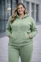 Conjunto Moletom Feminino Plus Size Com Zípe E Botão 2253