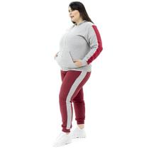 Conjunto Moletom Feminino Plus Size Jaqueta Calça Flanelado