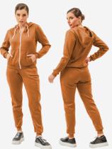 Conjunto Moletom Feminino Roupas De Frio Feminina Blusa Canguru Zíper C/ Capuz Calça Moda Inverno