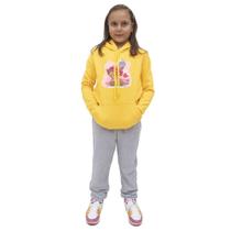 Conjunto Moletom Flanelado Infantil Menina Estampa Ursinho Blusa de Capuz e Calça Basica Algodao