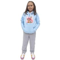 Conjunto Moletom Flanelado Infantil Menina Estampa Ursinho Blusa de Capuz e Calça Basica Algodao