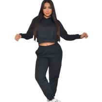 Conjunto Moletom Flanelado Preto Moda Inverno