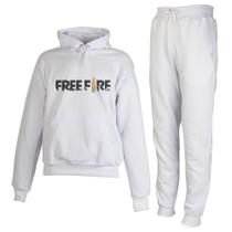 Conjunto Moletom Free Fire Infantil Juvenil Peluciado Branco