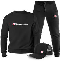 conjunto moletom gola careca + boné Champion - kingstore