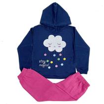 Conjunto Moletom Infantil Azul-marinho COM CAPUZ /Menina Roupas de Inverno