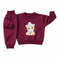 Conjunto Moletom Infantil Bebê Menino Peluciado Roupa Inverno Flanelado Abrigo Leão Algodão Premium