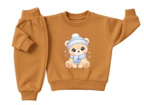 Conjunto Moletom Infantil Bebê Menino Peluciado Roupa Inverno Flanelado Abrigo Leão Algodão Premium