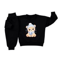 Conjunto Moletom Infantil Bebê Menino Peluciado Roupa Inverno Flanelado Abrigo Leão Algodão Premium