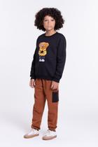 Conjunto Moletom Infantil Bolso Cargo Urso Preto