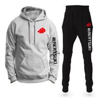 Conjunto Moletom Infantil e Adulto Akatsuki Naruto Anime com Capuz Blusa + Calça - Cinza