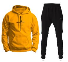 Conjunto Moletom Infantil e Adulto Cristão Fé com Capuz Blusa + Calça - Amarelo - STEVE MACCOY