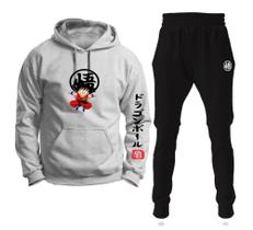 Conjunto Moletom Infantil e Adulto Dragon Ball Goku Vermelho com Capuz Blusa + Calça - Cinza