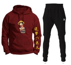 Conjunto Moletom Infantil e Adulto Monkey Luffy One Piece Barril com Capuz Blusa + Calça - Bordô