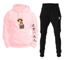 Conjunto Moletom Infantil e Adulto Monkey Luffy One Piece Barril com Capuz Blusa + Calça - Rosa