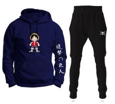 Conjunto Moletom Infantil e Adulto Monkey Luffy One Piece Boy com Capuz Blusa + Calça - Azul