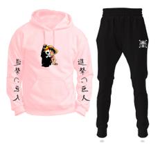 Conjunto Moletom Infantil e Adulto Monkey Luffy One Piece Capa com Capuz Blusa + Calça - Rosa - STEVE MACCOY