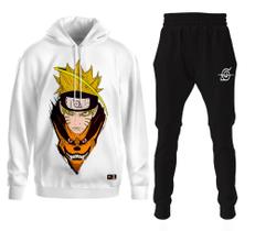 Conjunto Moletom Infantil e Adulto Naruto Shippuden Kurama Anime Top - Branco