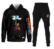 Conjunto Moletom Infantil e Adulto Naruto Uzumaki Anime Cosplay - Preto