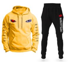 Conjunto Moletom Infantil e Adulto Sharingan Série Naruto com Capuz Blusa + Calça - Amarelo