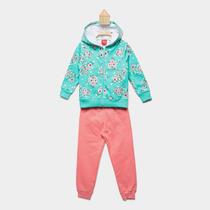 Conjunto Moletom Infantil Longo Kyly Floral com Capuz Menina