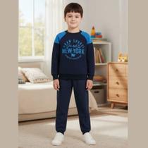 Conjunto Moletom Infantil Masculino Inverno New York Blusa e Calça Rei Rex