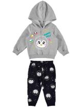 Conjunto Moletom Infantil Menina Bebê Flanelado cCapuz Botão de Pressão Peitilho Punho Malwee Kids