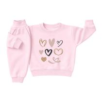 Conjunto Moletom Infantil Menina Bebê Peluciado Flanelado Roupa Inverno Abrigo Capuz Kit 2 peças
